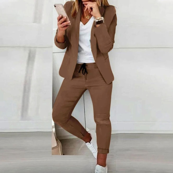 Damen Lässiges Blazer Jogger Set Eleganter Zweiteiler - Auburn