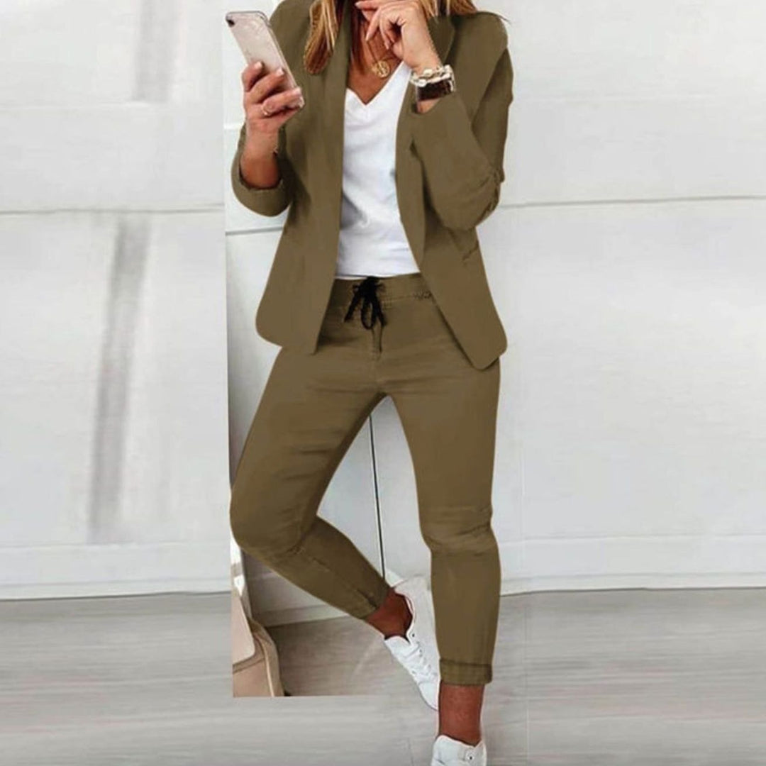 Damen Lässiges Blazer Jogger Set Eleganter Zweiteiler - Grün