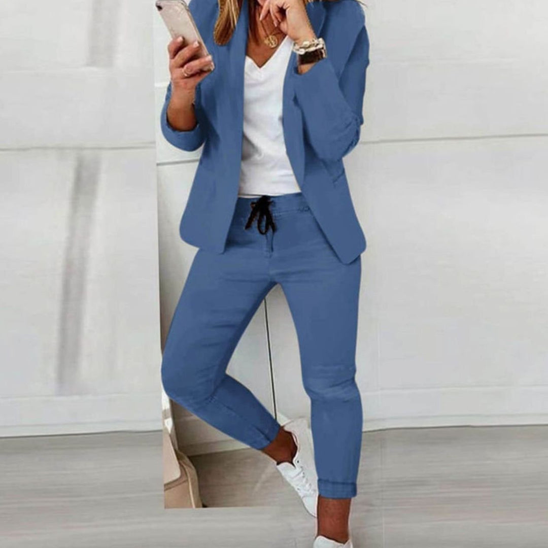 Damen Lässiges Blazer Jogger Set Eleganter Zweiteiler - Blau