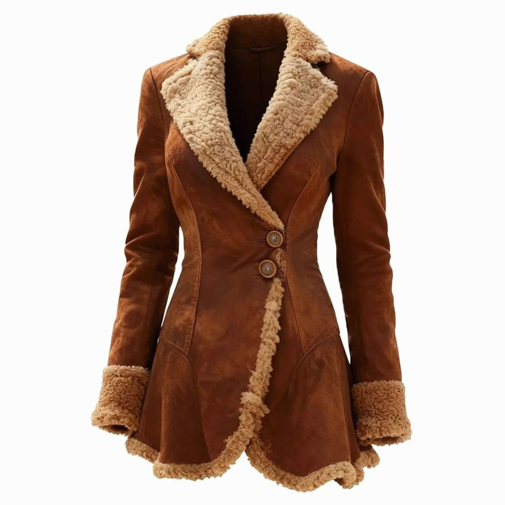 Damen Maßgeschneiderter Wintermantel Lammfell-Optik Taillierter Wildleder-Mantel - Braun