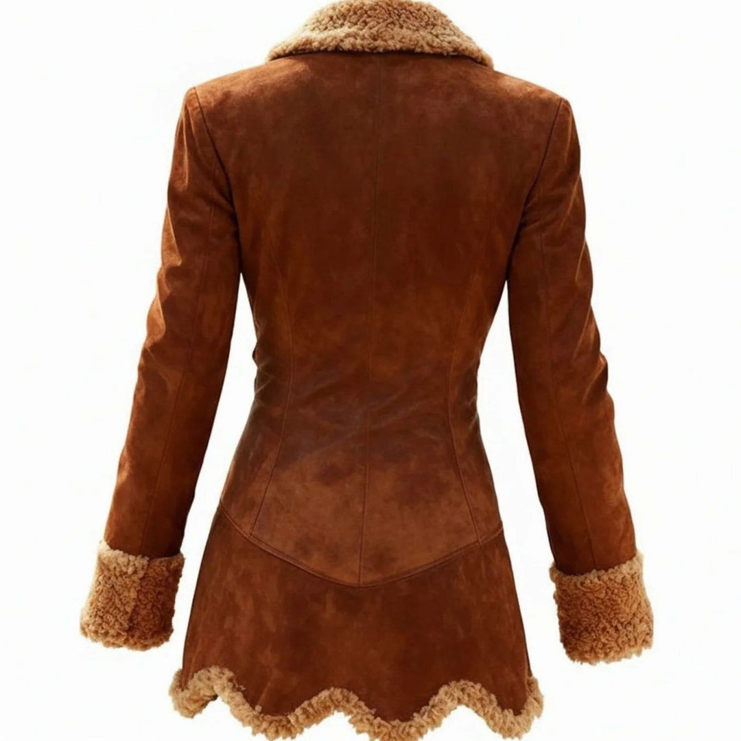 Damen Maßgeschneiderter Wintermantel Lammfell-Optik Taillierter Wildleder-Mantel