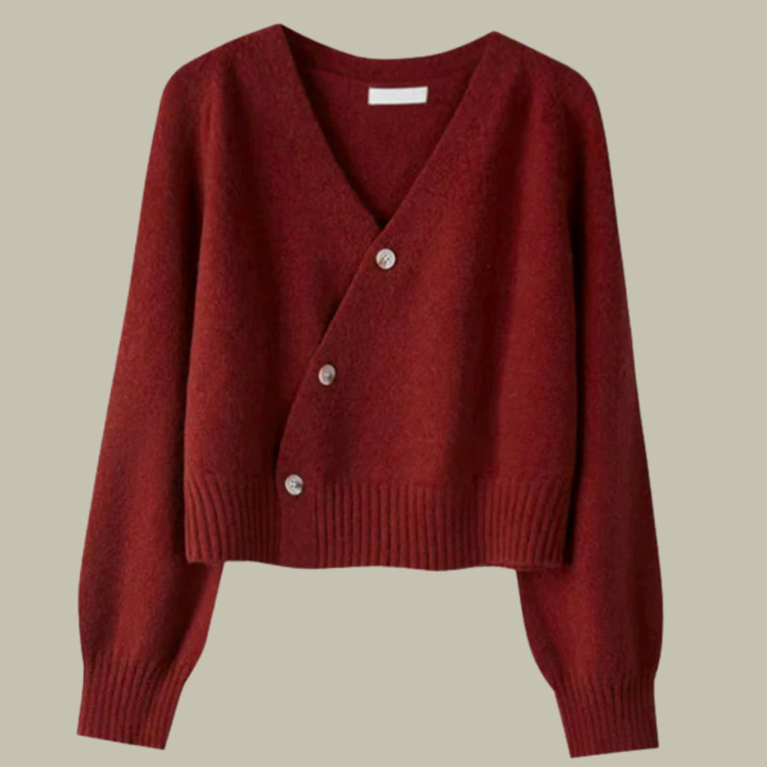 Damen Merino V-Ausschnitt Strickjacke mit Knöpfen - Kastanienbraun