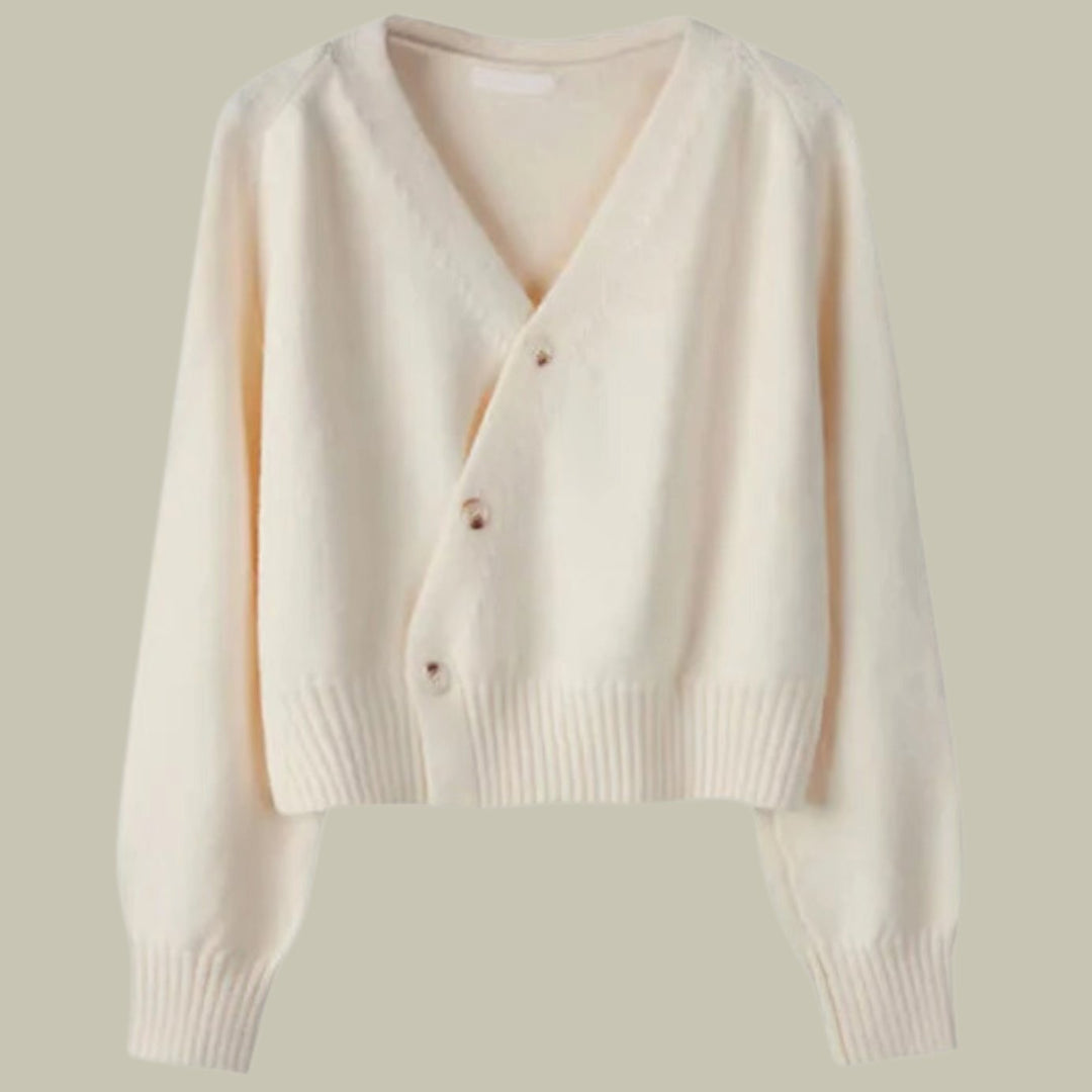 Damen Merino V-Ausschnitt Strickjacke mit Knöpfen - Beige