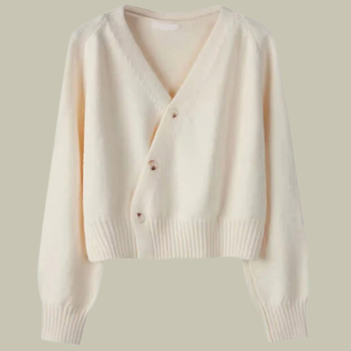 Damen Merino V-Ausschnitt Strickjacke mit Knöpfen - Beige