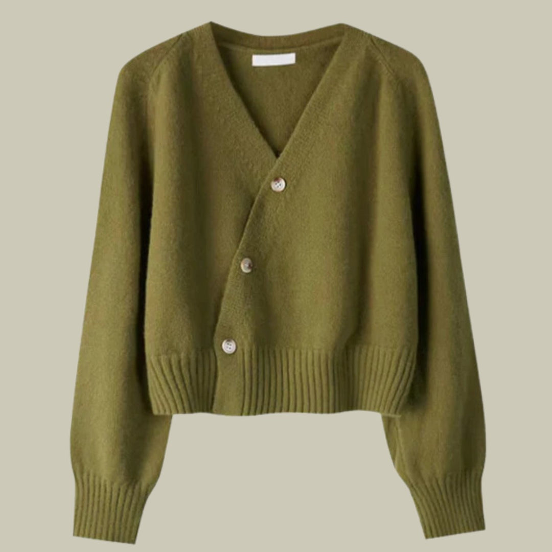 Damen Merino V-Ausschnitt Strickjacke mit Knöpfen - Grün