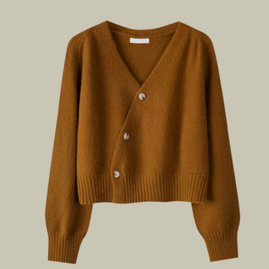 Damen Merino V-Ausschnitt Strickjacke mit Knöpfen - Braun