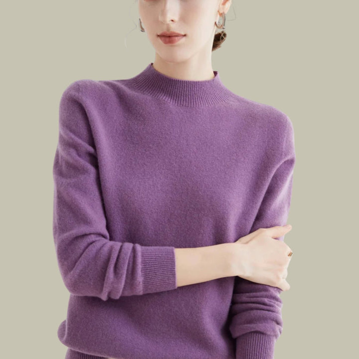 Damen Merinowolle Halbrollkragen Pullover für den Winter - Lila