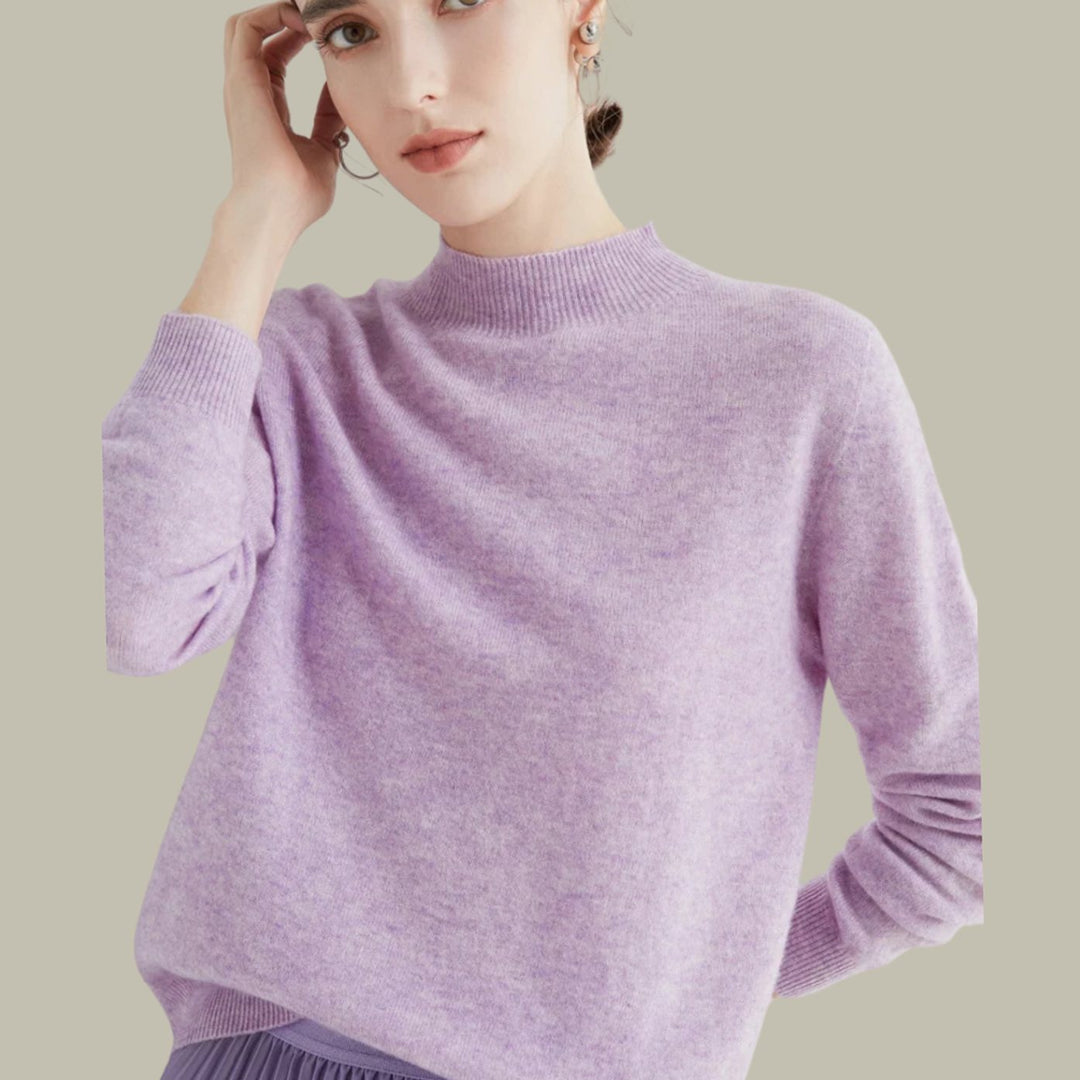Damen Merinowolle Halbrollkragen Pullover für den Winter - Jacquard Lila