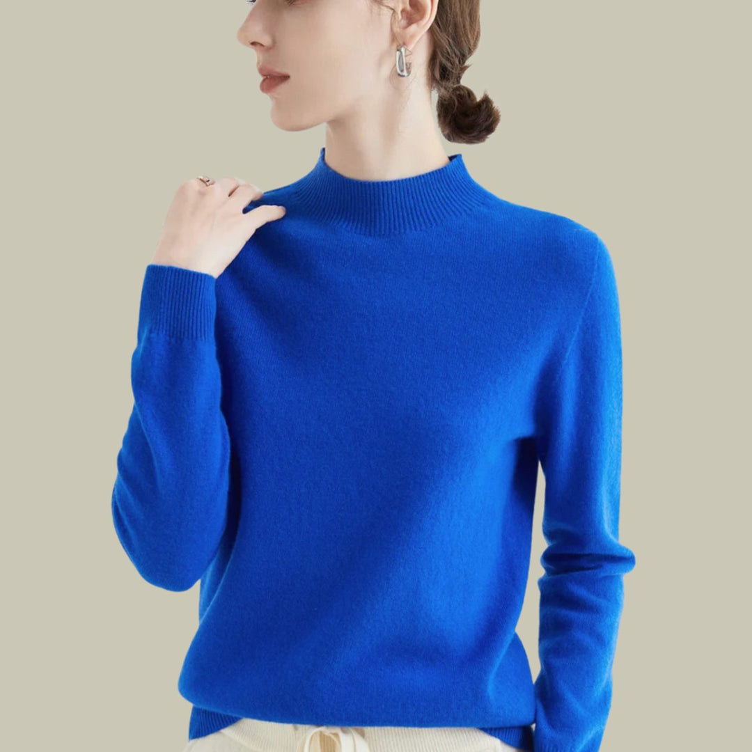 Damen Merinowolle Halbrollkragen Pullover für den Winter - Blau