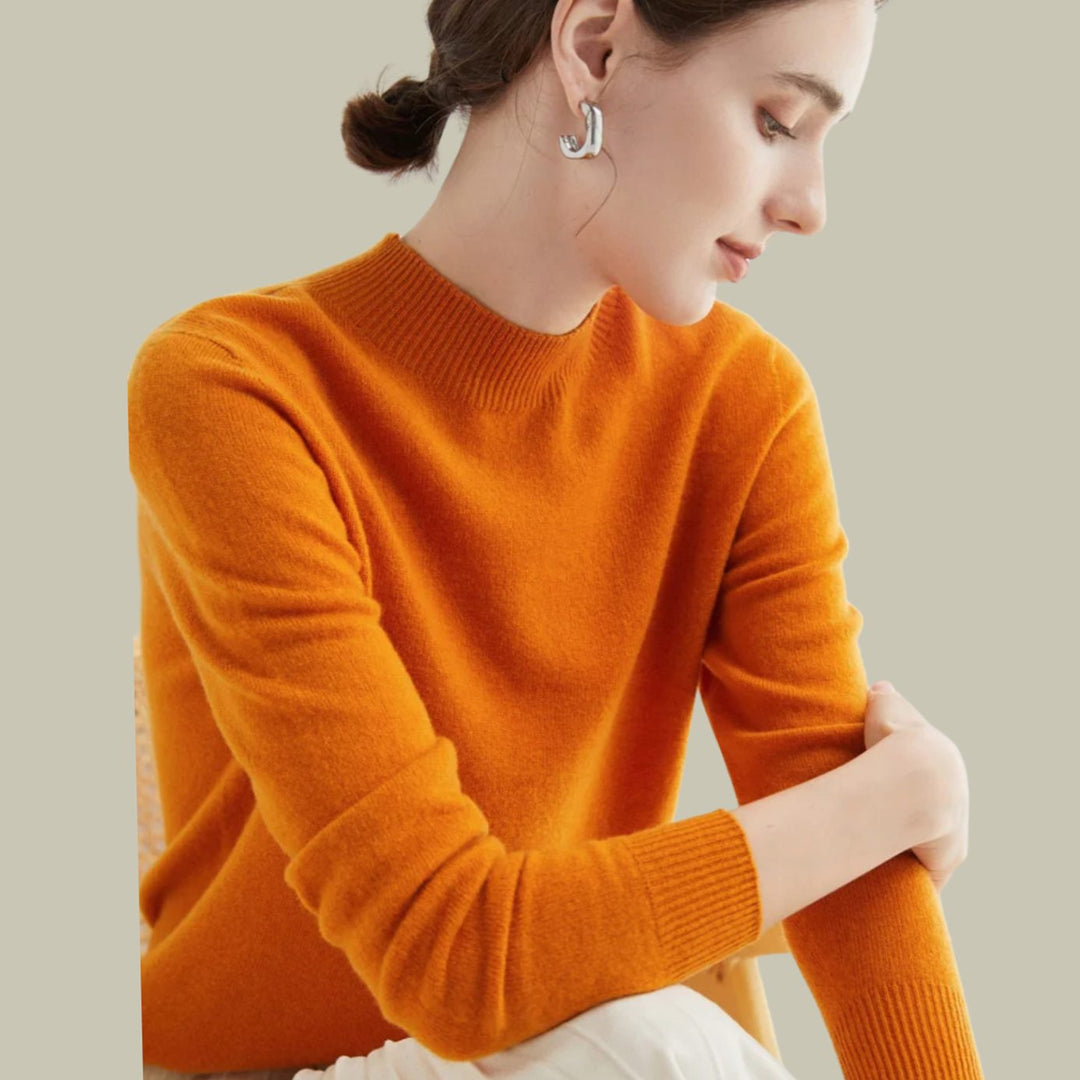 Damen Merinowolle Halbrollkragen Pullover für den Winter - Kürbisfarbe