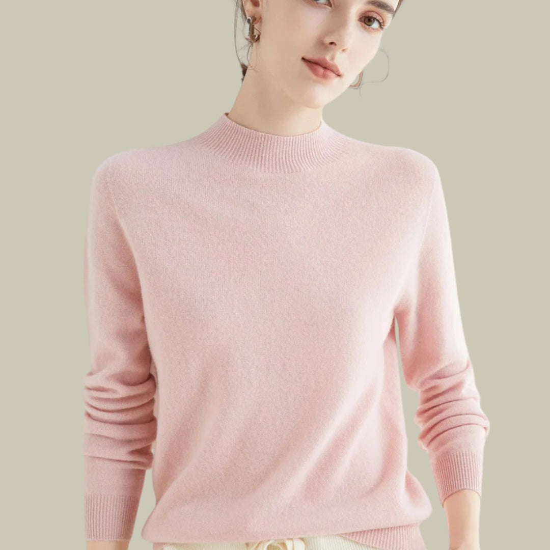 Damen Merinowolle Halbrollkragen Pullover für den Winter - Rosa