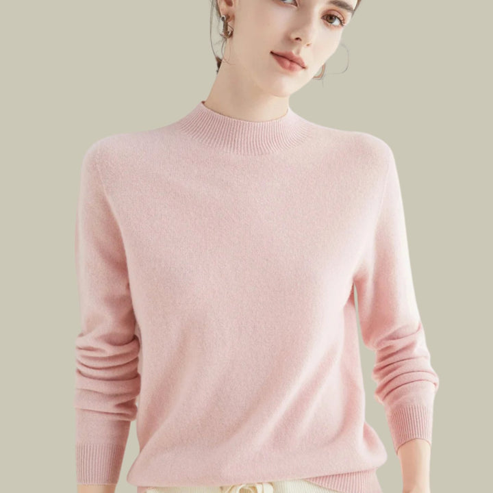 Damen Merinowolle Halbrollkragen Pullover für den Winter - Rosa
