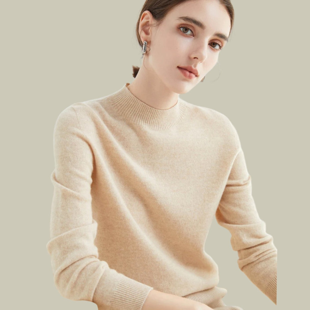 Damen Merinowolle Halbrollkragen Pullover für den Winter - Beige