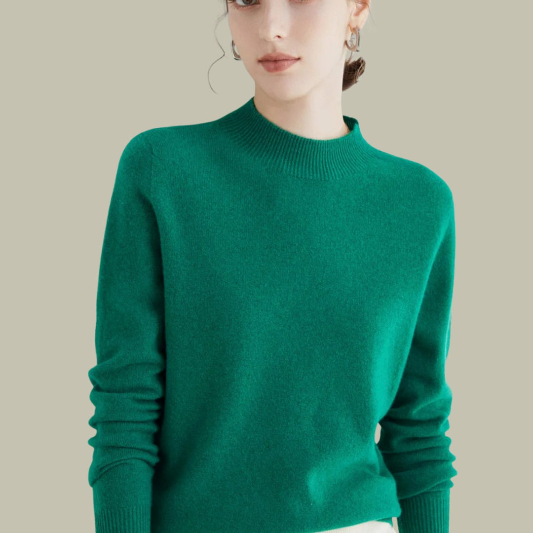 Damen Merinowolle Halbrollkragen Pullover für den Winter - Jacquard Grün