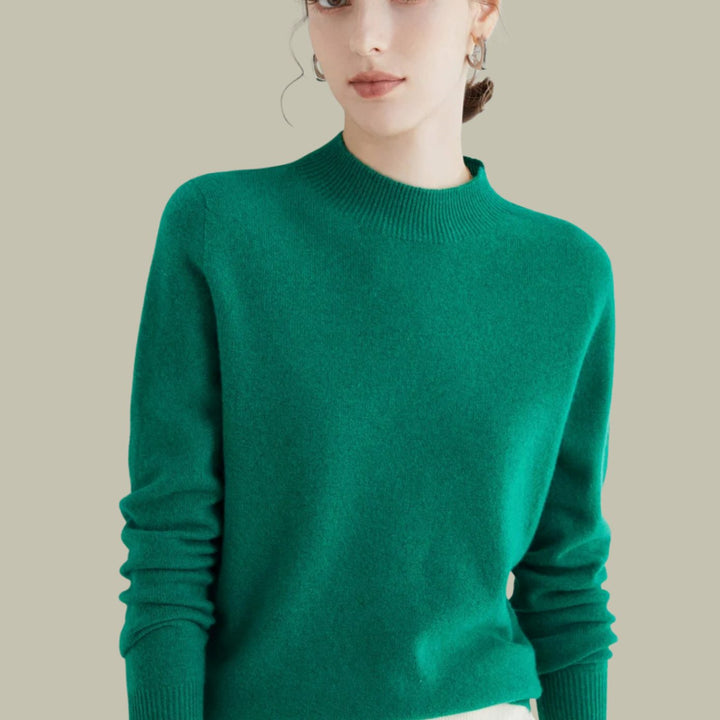 Damen Merinowolle Halbrollkragen Pullover für den Winter - Jacquard Grün