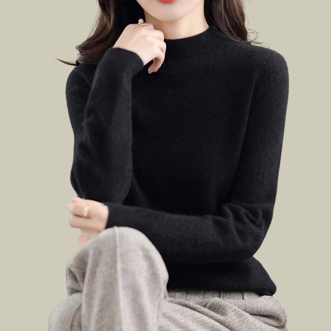 Damen Merinowolle Halbrollkragen Pullover für den Winter - Schwarz
