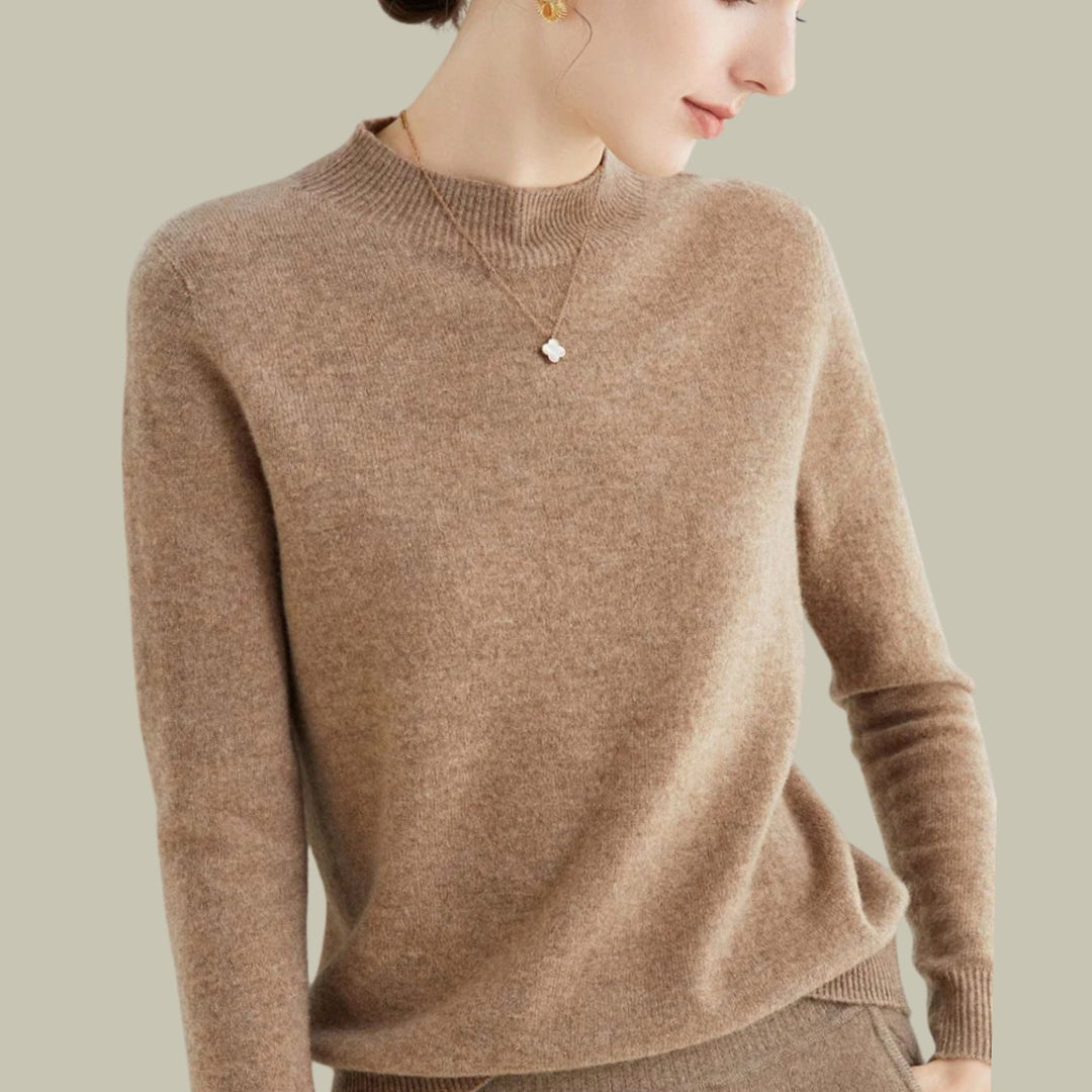 Damen Merinowolle Halbrollkragen Pullover für den Winter - Hellbraun