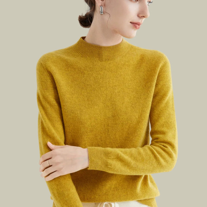 Damen Merinowolle Halbrollkragen Pullover für den Winter - Senfgelb