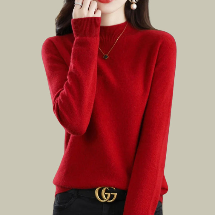 Damen Merinowolle Halbrollkragen Pullover für den Winter - Weinrot