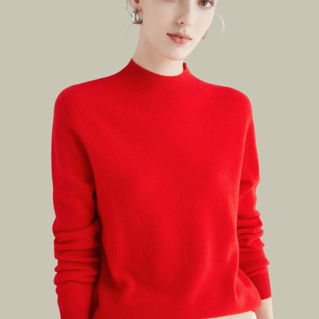 Damen Merinowolle Halbrollkragen Pullover für den Winter - Rot