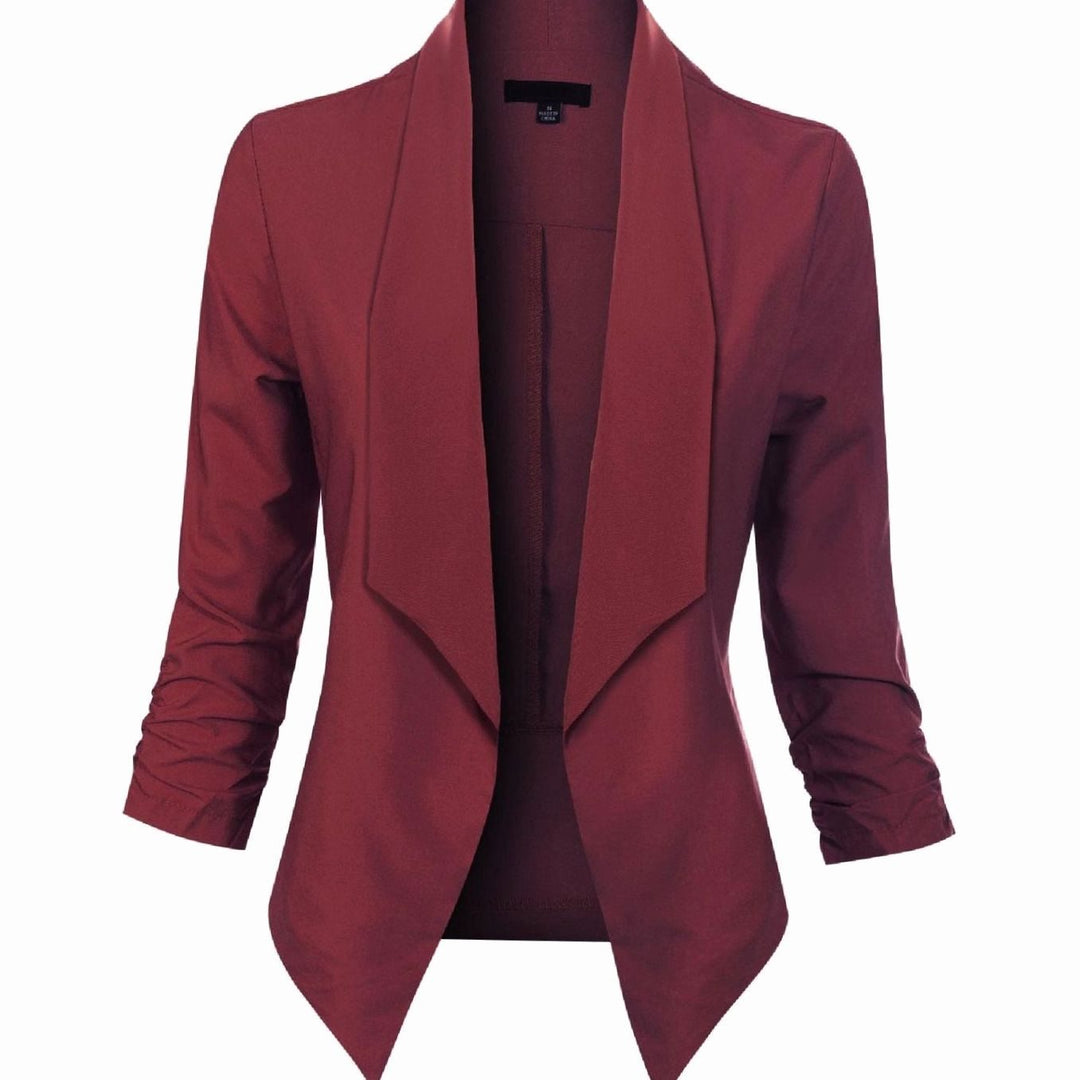 Damen Offener Blazer für Büro und Freizeit mit Raffärmel - Rot