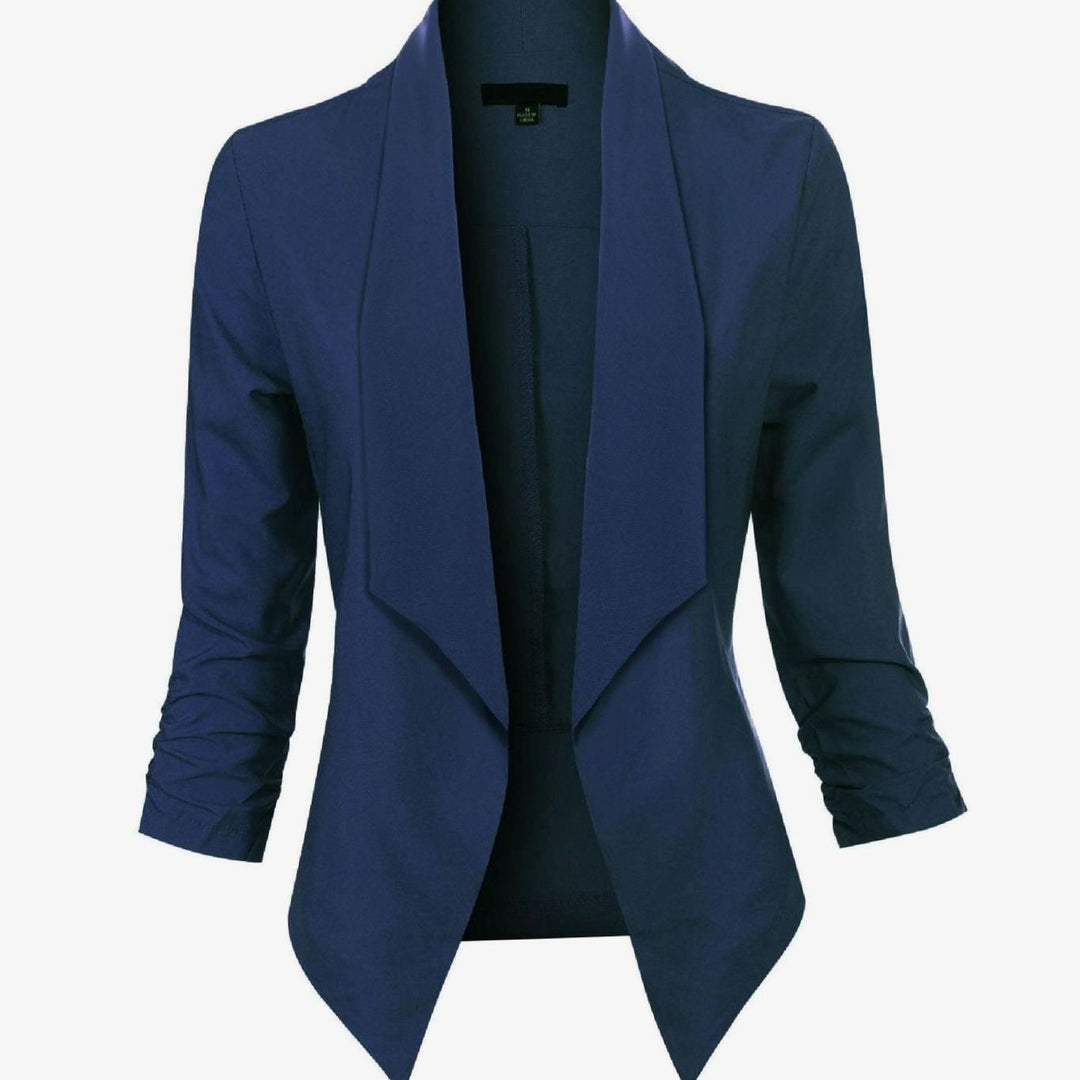 Damen Offener Blazer für Büro und Freizeit mit Raffärmel - Marineblau