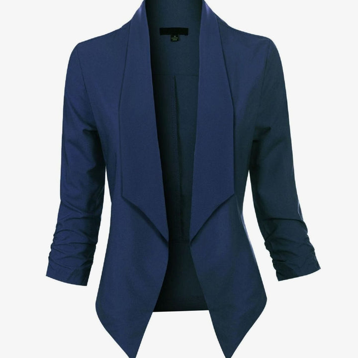 Damen Offener Blazer für Büro und Freizeit mit Raffärmel - Marineblau