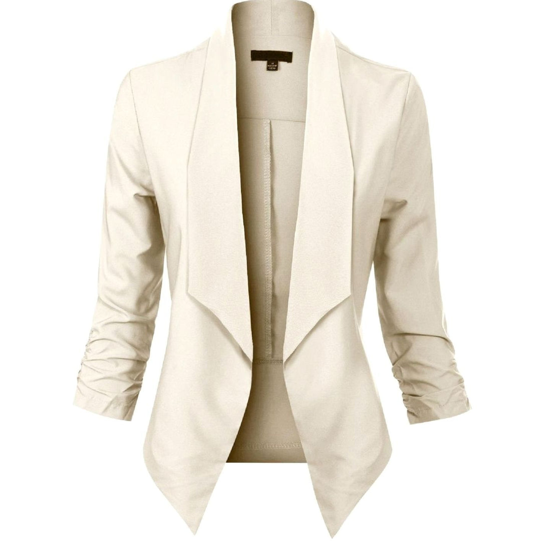 Damen Offener Blazer für Büro und Freizeit mit Raffärmel - Khaki