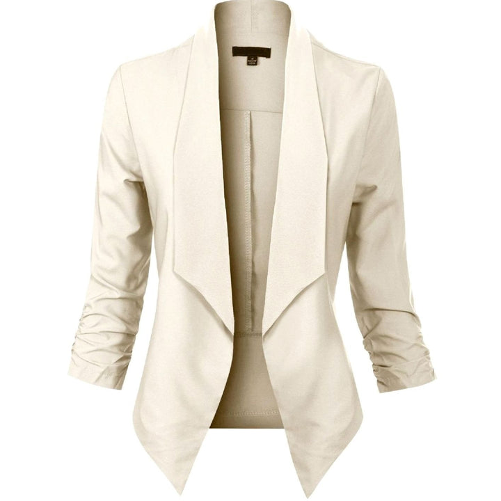 Damen Offener Blazer für Büro und Freizeit mit Raffärmel - Khaki