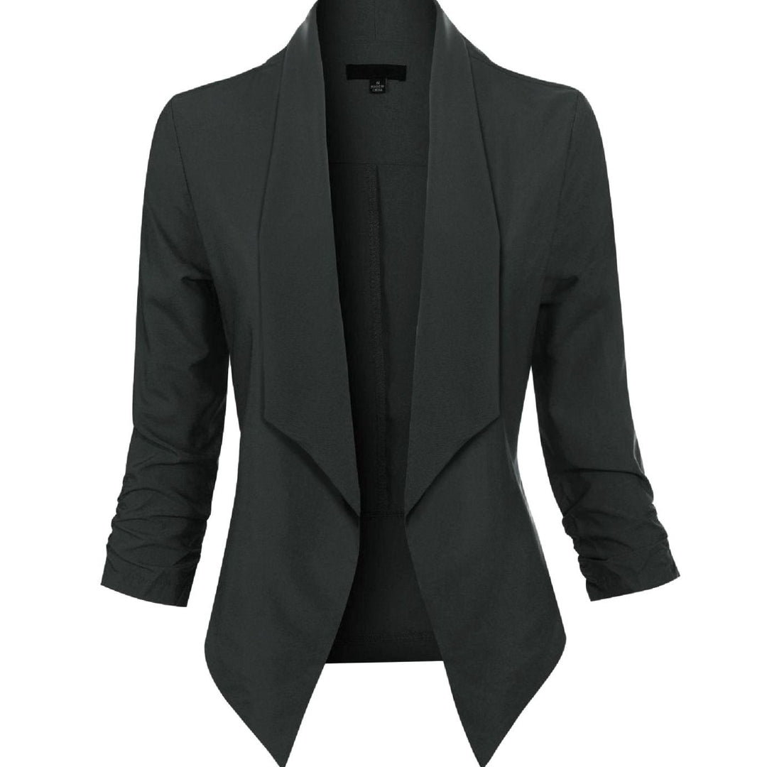 Damen Offener Blazer für Büro und Freizeit mit Raffärmel - Schwarz