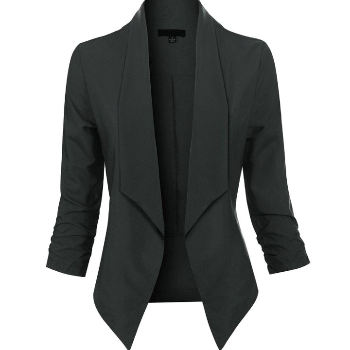 Damen Offener Blazer für Büro und Freizeit mit Raffärmel - Schwarz