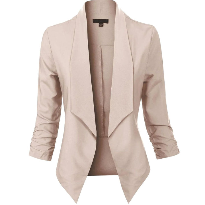 Damen Offener Blazer für Büro und Freizeit mit Raffärmel - Beige