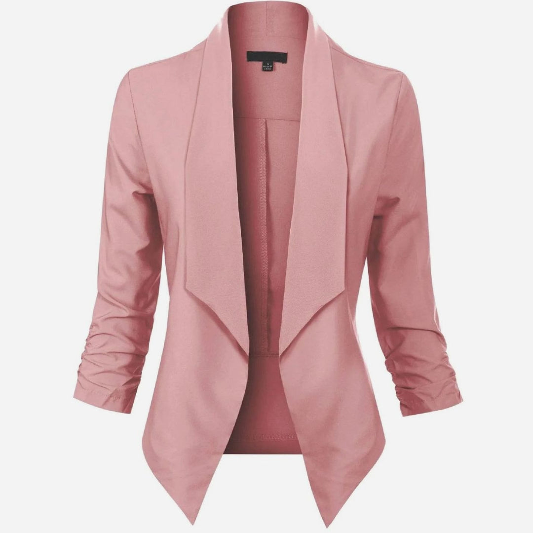 Damen Offener Blazer für Büro und Freizeit mit Raffärmel - Rosa