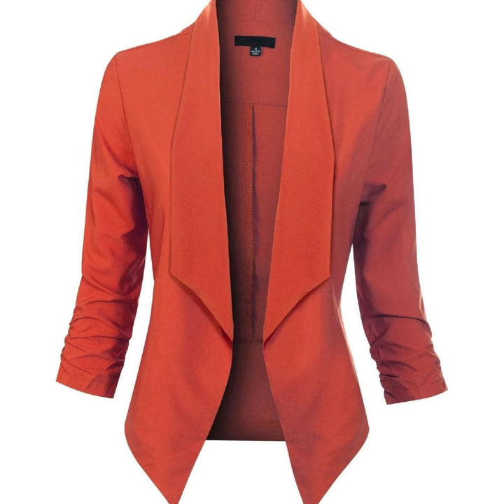 Damen Offener Blazer für Büro und Freizeit mit Raffärmel - Orange