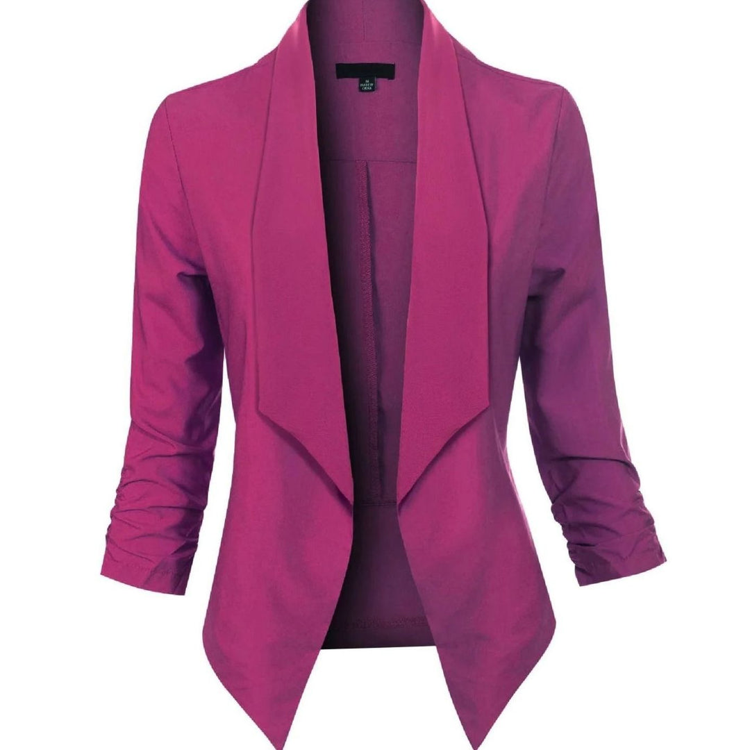 Damen Offener Blazer für Büro und Freizeit mit Raffärmel - Lila