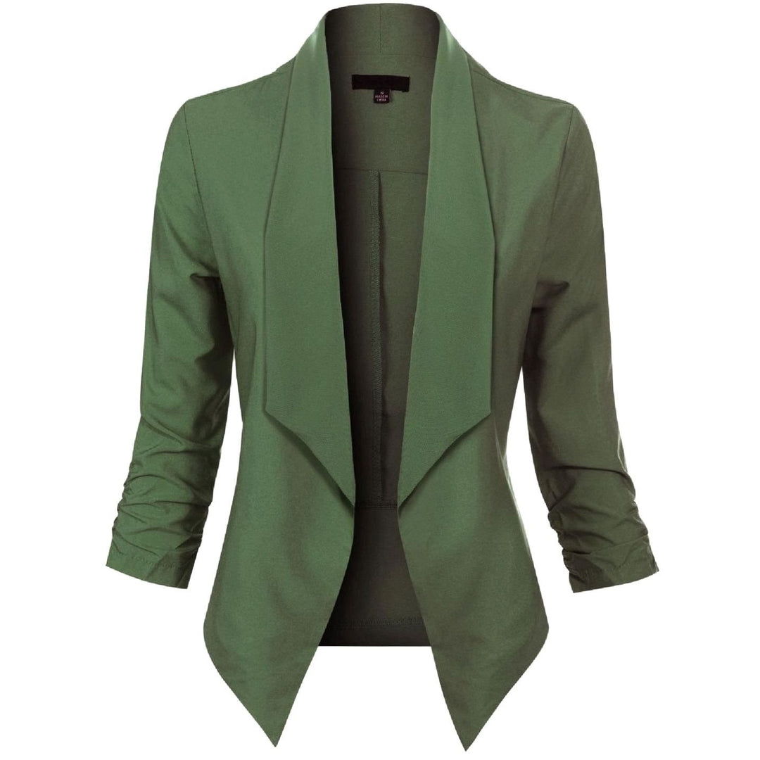 Damen Offener Blazer für Büro und Freizeit mit Raffärmel - Grün