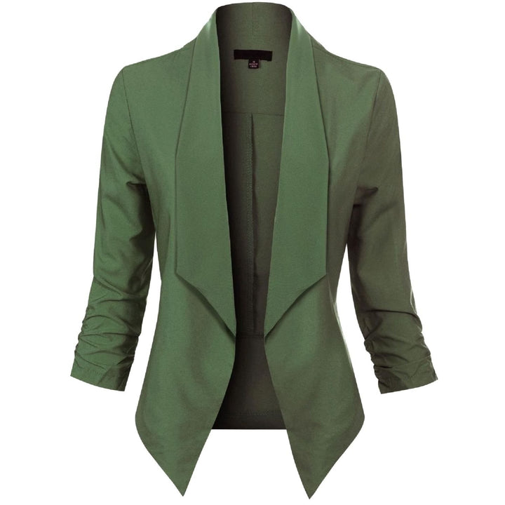 Damen Offener Blazer für Büro und Freizeit mit Raffärmel - Grün