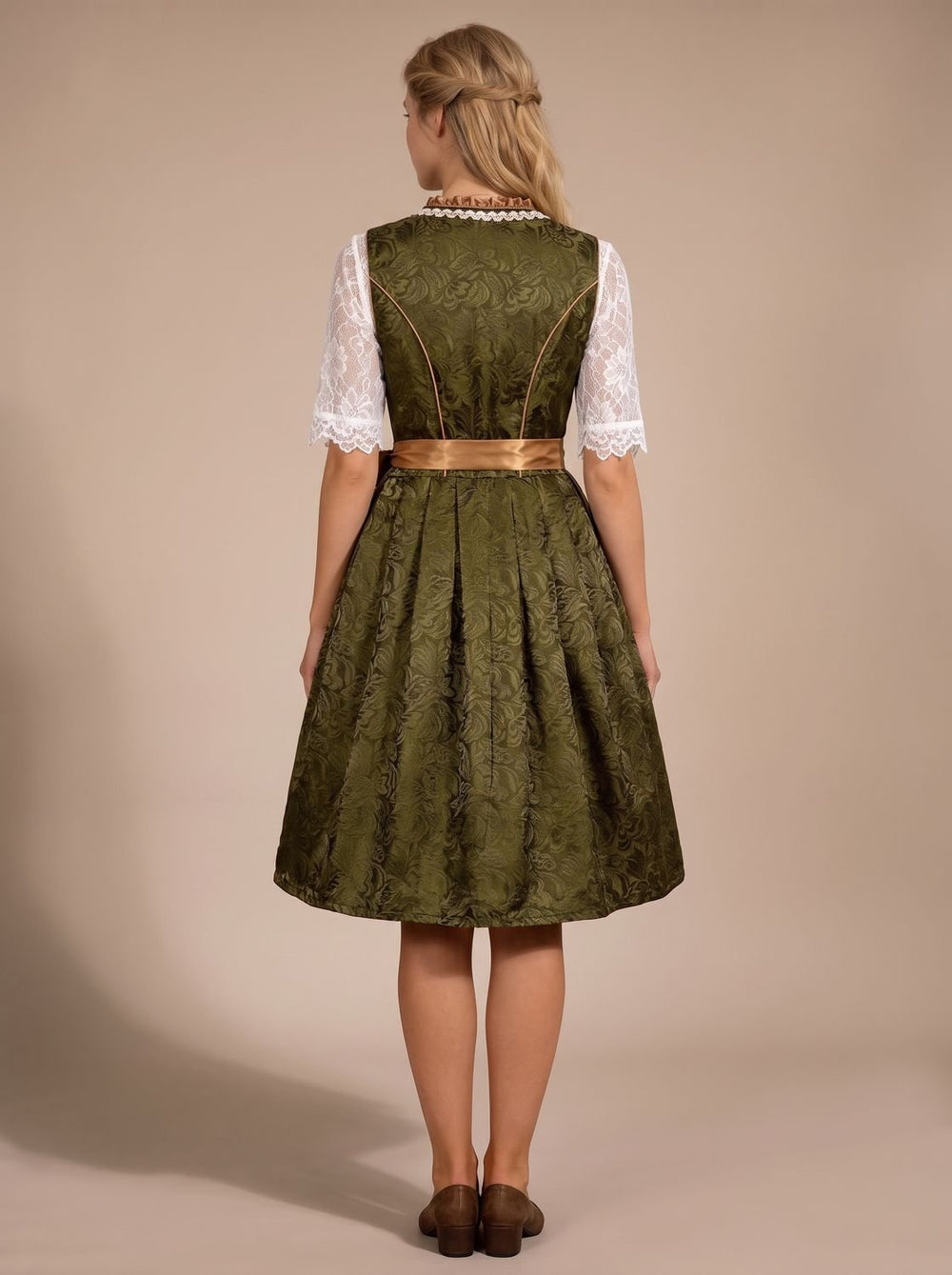 Damen Oktoberfest Dirndl Grün Spitzenbluse Satinschürzenband