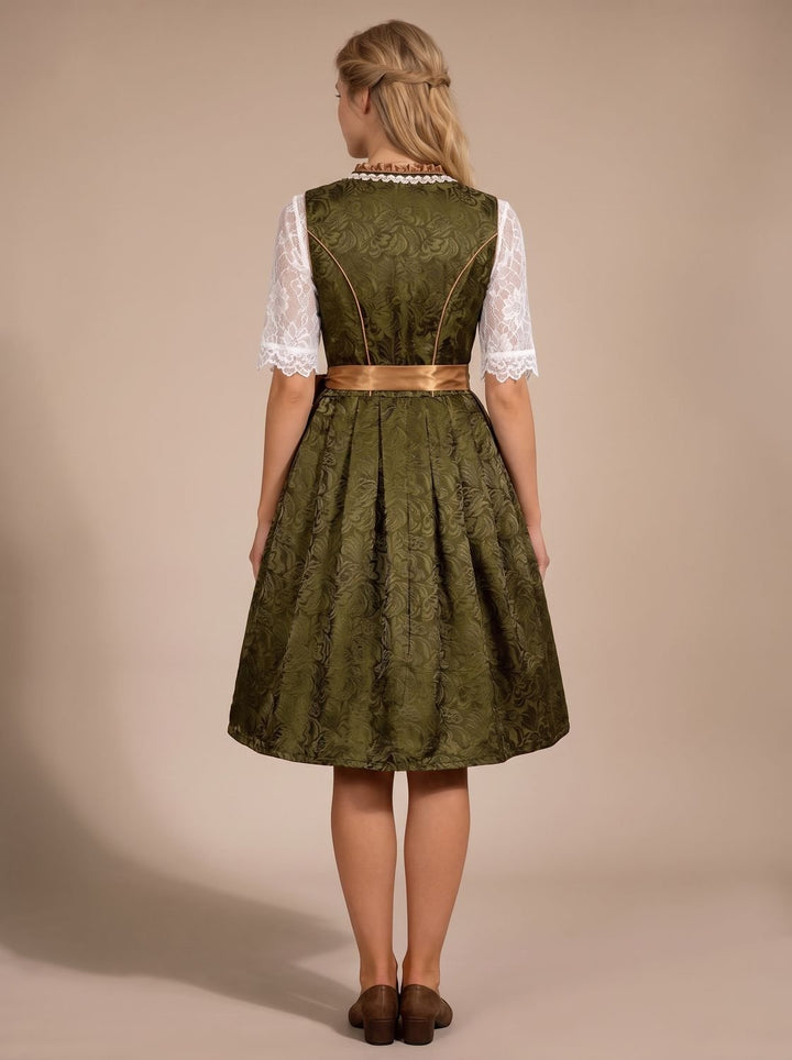 Damen Oktoberfest Dirndl Grün Spitzenbluse Satinschürzenband