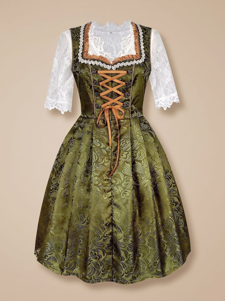 Damen Oktoberfest Dirndl Grün Spitzenbluse Satinschürzenband