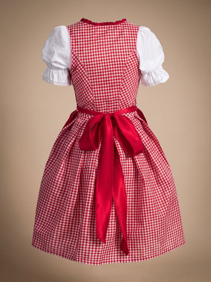 Damen Oktoberfest Dirndl Kleid Kariert Rot-Weiß mit Schürze und Bluse