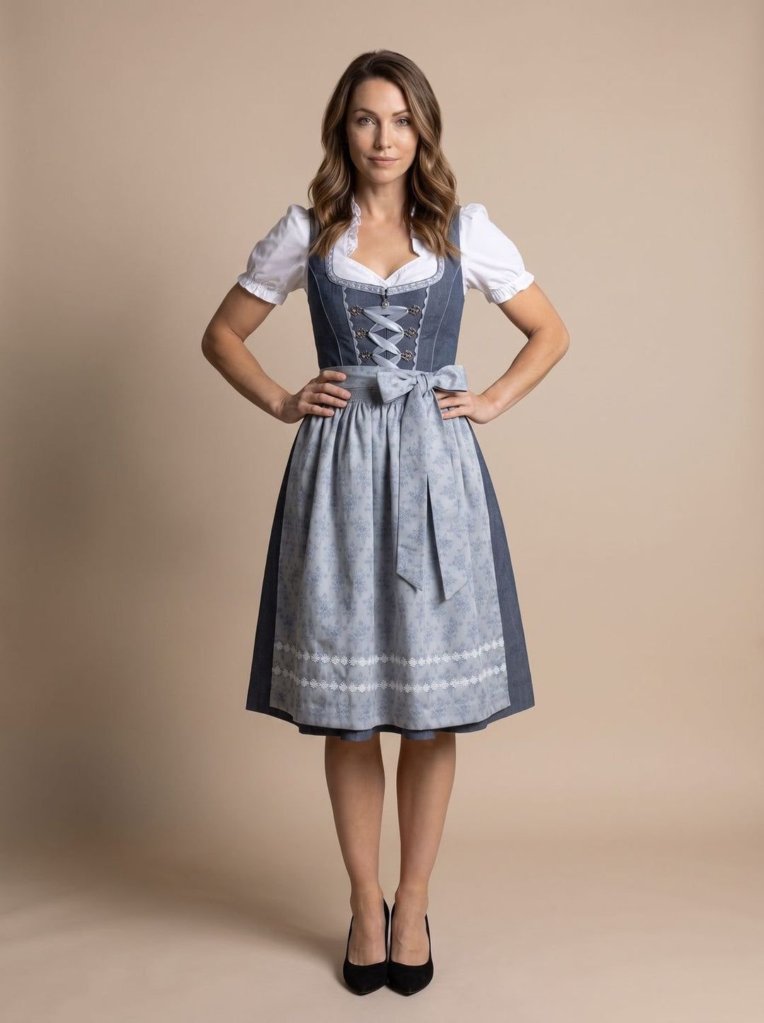 Damen Oktoberfest Dirndl Kleid mit Schürze Taillierter Schnitt