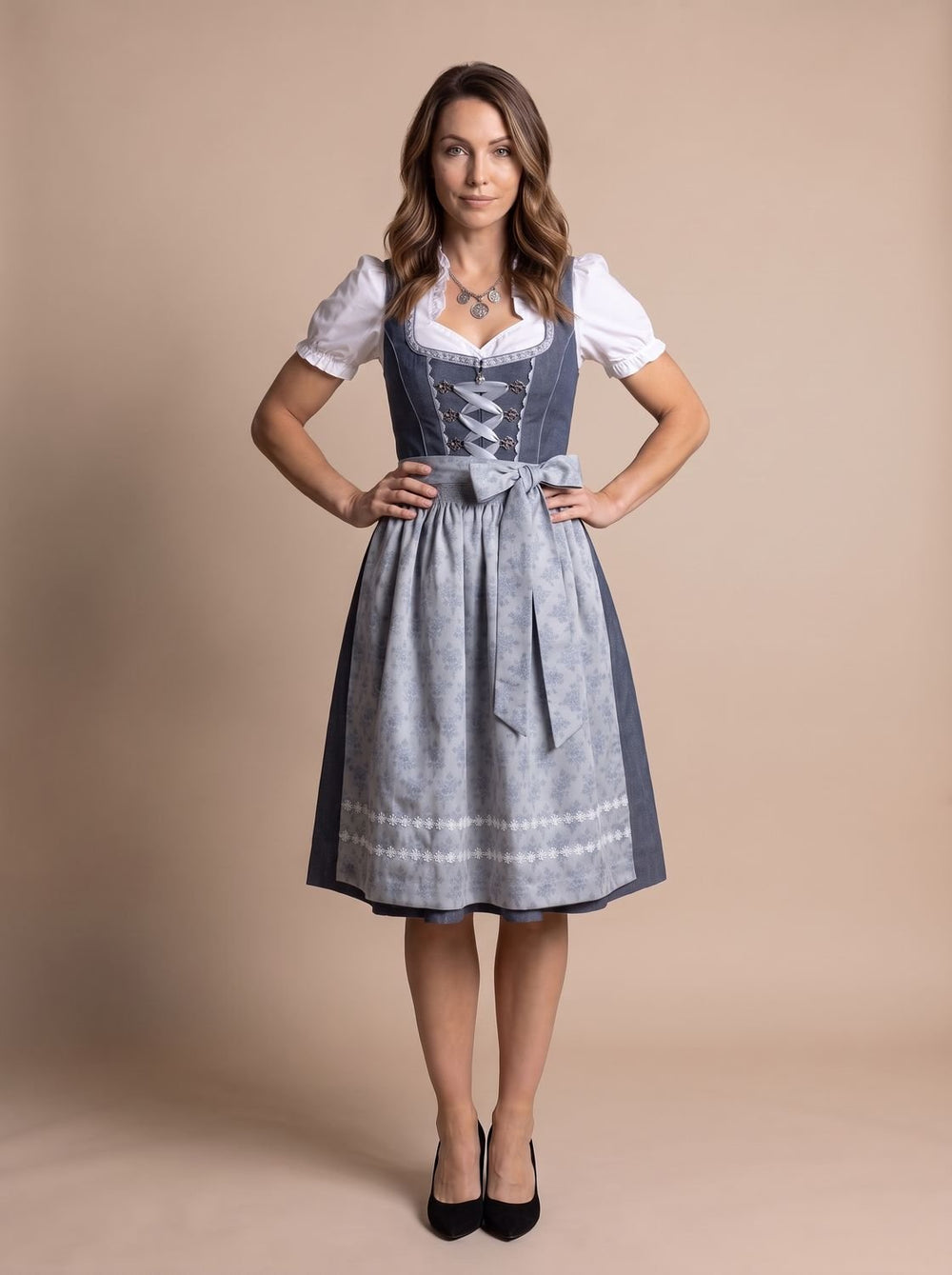 Damen Oktoberfest Dirndl Kleid mit Schürze Taillierter Schnitt
