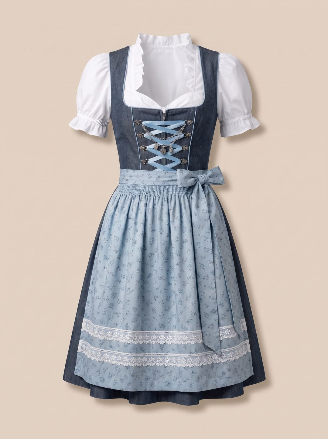 Damen Oktoberfest Dirndl Kleid mit Schürze Taillierter Schnitt