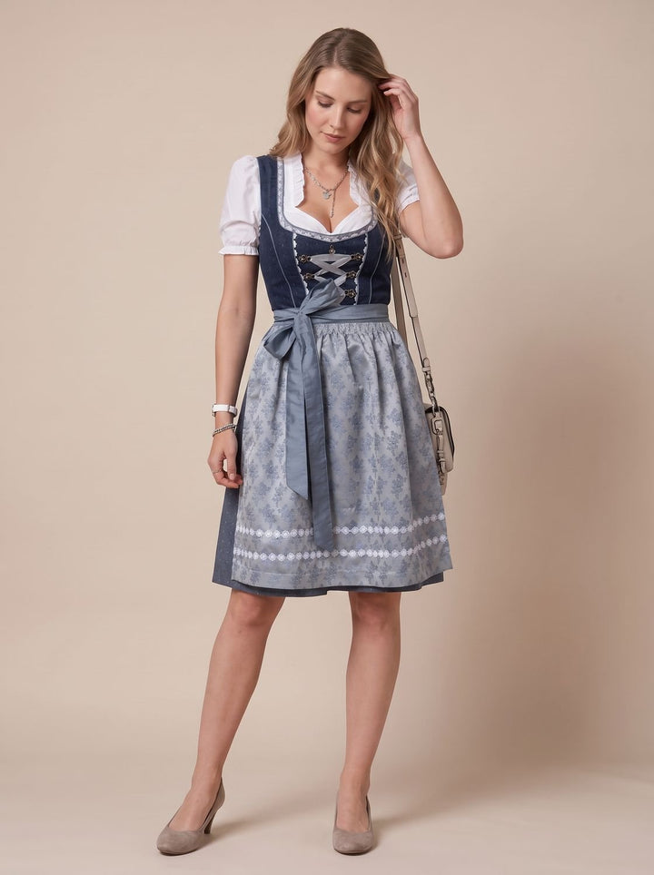 Damen Oktoberfest Dirndl Kleid mit Schürze und Rüschenbluse