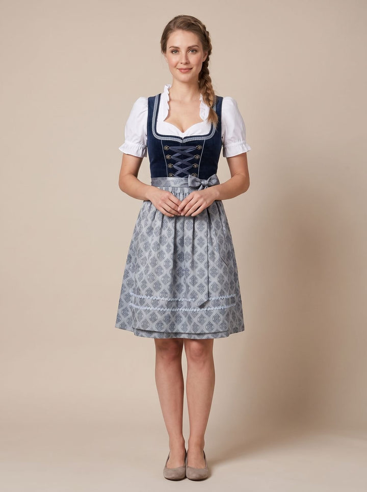 Damen Oktoberfest Dirndl Kleid mit Schürze und Rüschenbluse