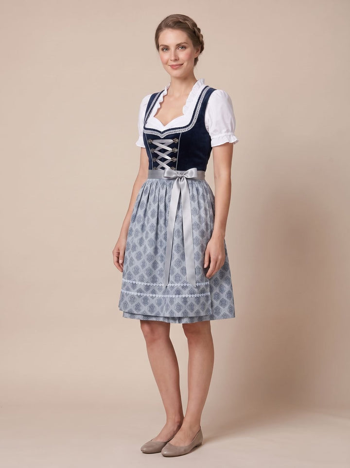 Damen Oktoberfest Dirndl Kleid mit Schürze und Rüschenbluse