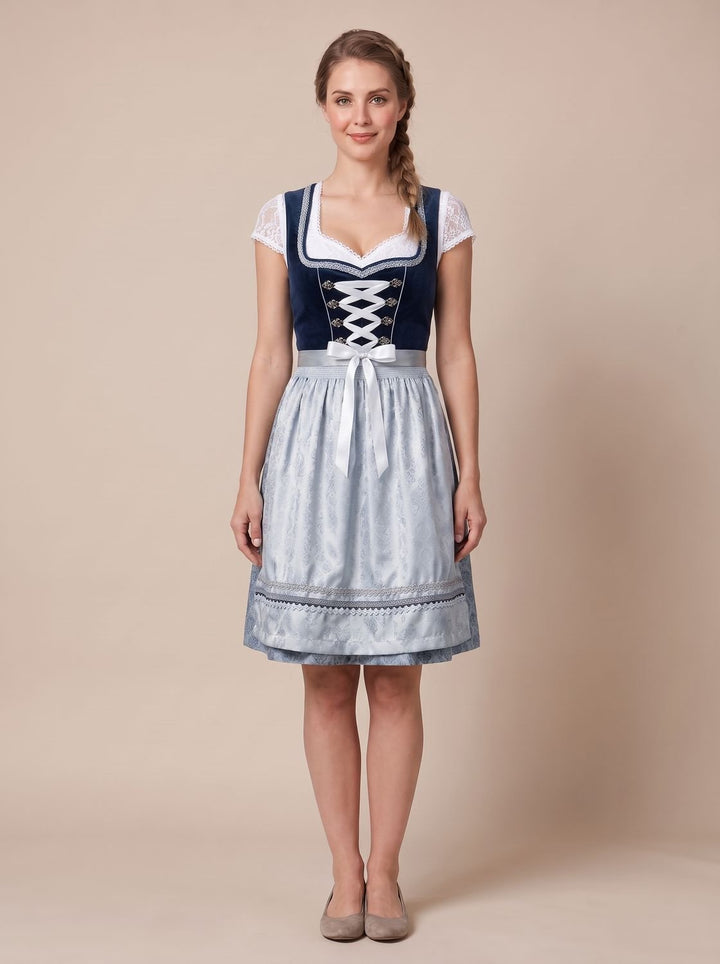 Damen Oktoberfest Dirndl Kleid mit Schürze und Rüschenbluse
