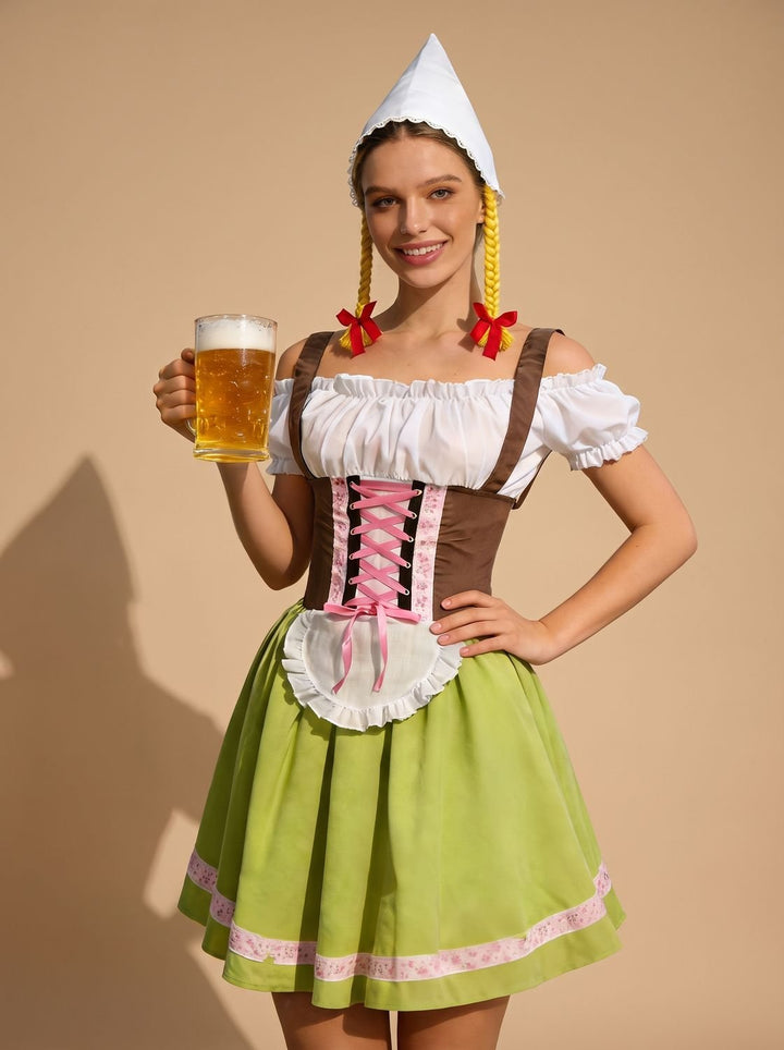 Damen Oktoberfest Dirndl Kleid mit Schürze und Schnürung