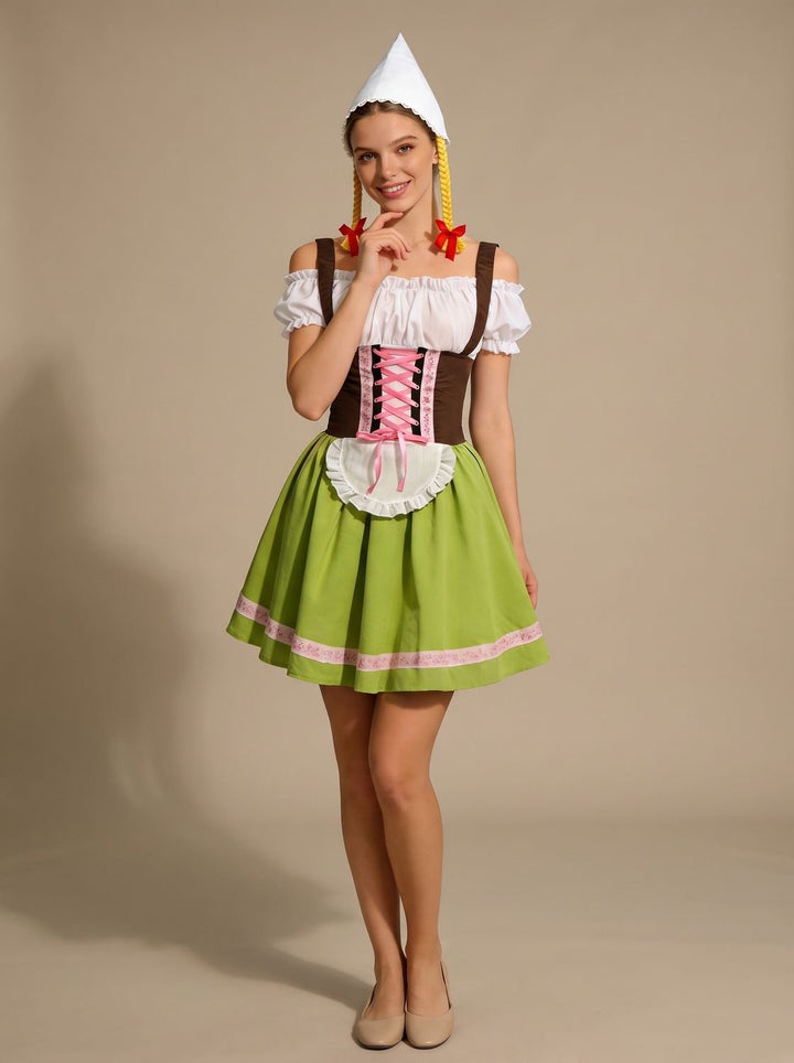 Damen Oktoberfest Dirndl Kleid mit Schürze und Schnürung